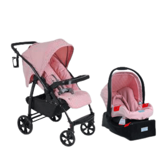 Kit (Carrinho + Bebê conforto) Rosa da Burrigotto